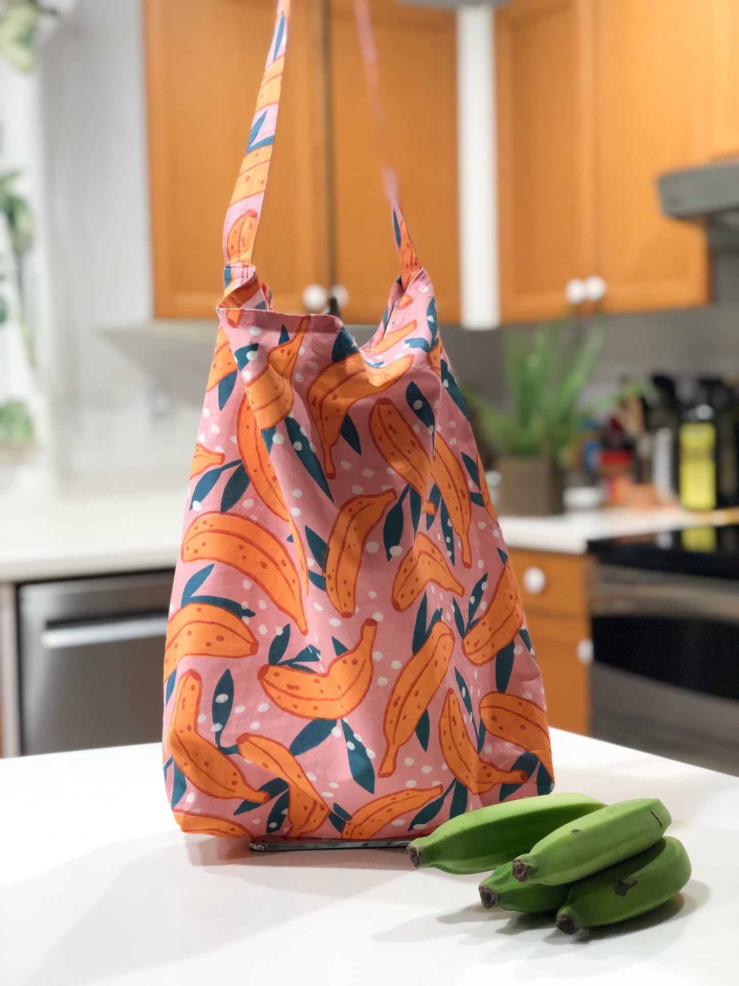 Tropical Bananas Fold and Tuck Reusable Bag