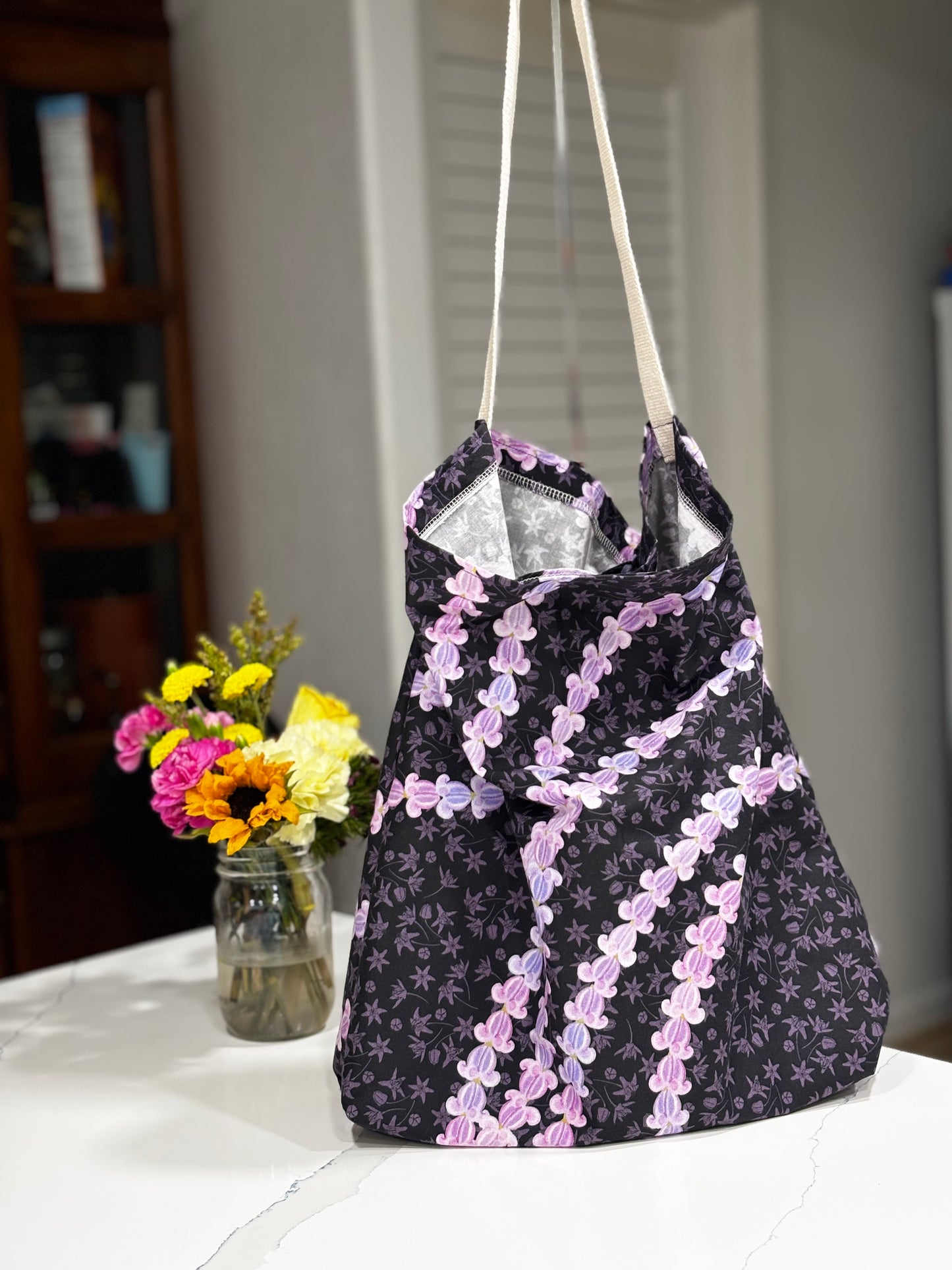 Lavender Crown Flower Fold and Tuck Reusable Bag