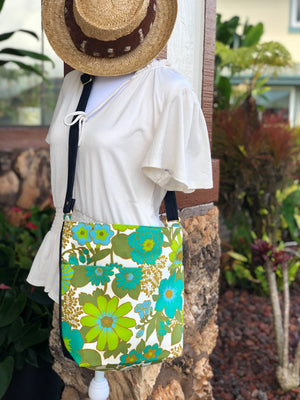 Green Floral Vintage Messenger Bag