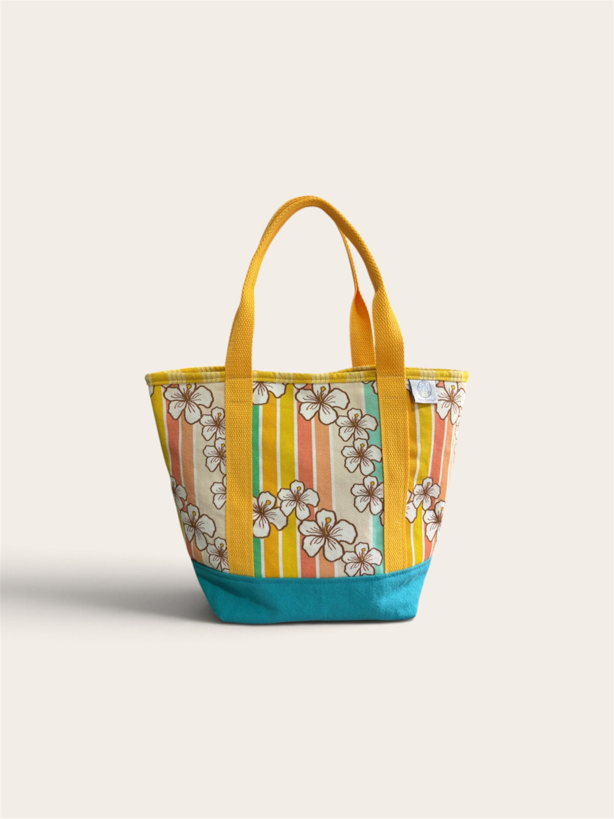 Rainbow Hibiscus Stripes Mini Tote Bag