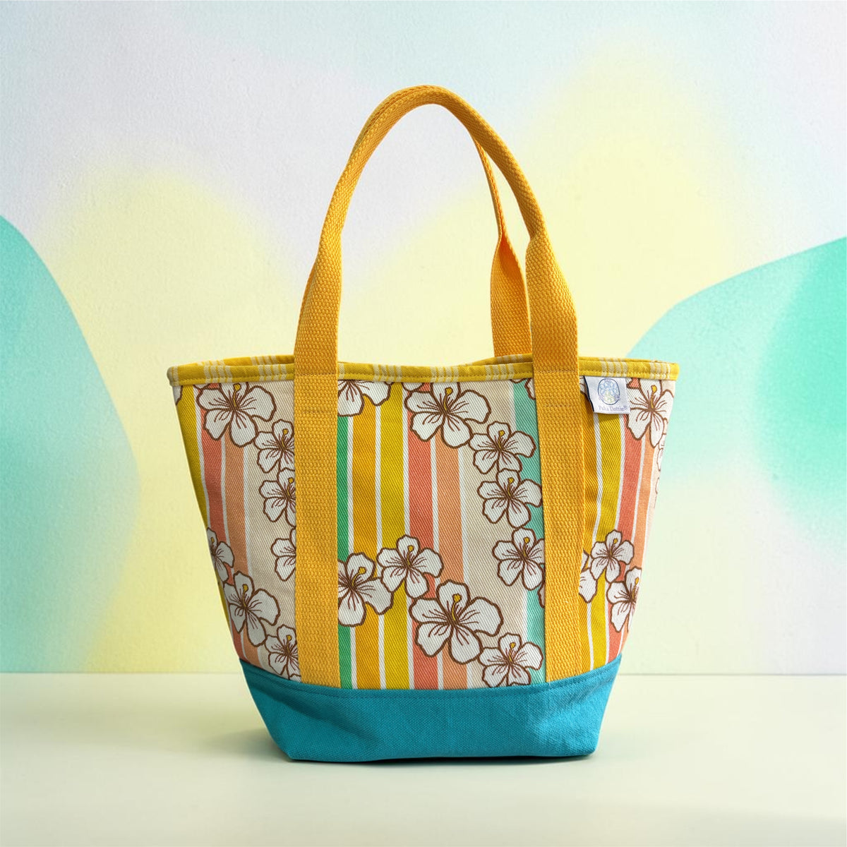 Rainbow Hibiscus Stripes Mini Tote Bag