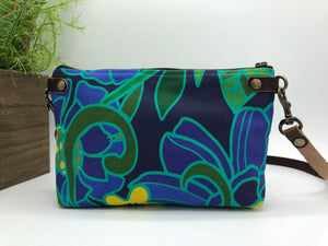 1970s Floral Sapphire Mocha Crossbody Bag