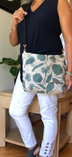 Teal Seed Pod Crossbody Bag and Eye Glass Pouch Special